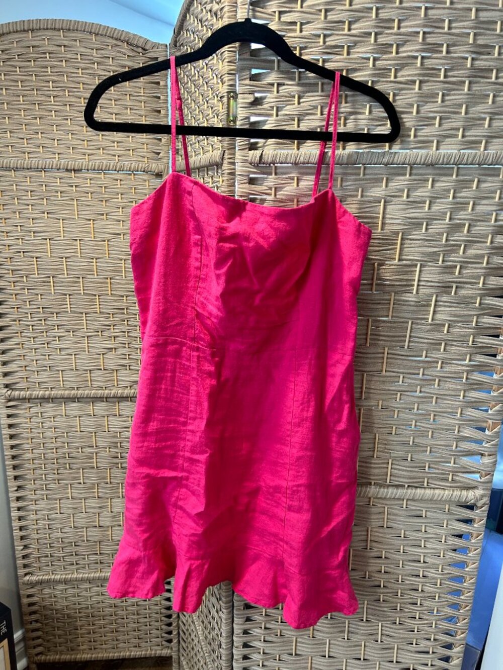 & Other Stories Pink Linen Ruffle Mini Dress